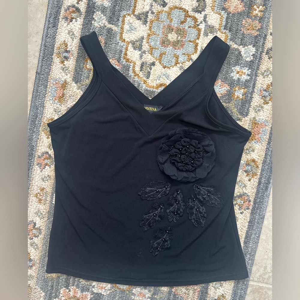 Women’s XL y2k black tank flower design Valentina spring summer dressy casual